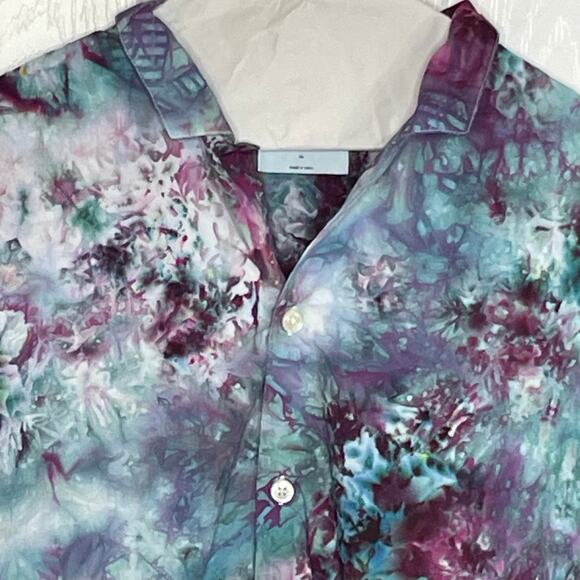 handmade tie dyed men's short sleeve camp shirt blue purple star sunburst - Picture 5 of 10